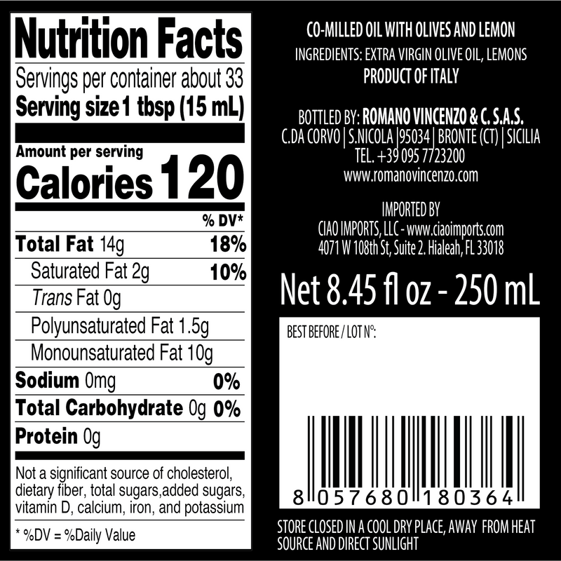 Romano, Lemon Co-Milled Extra Virgin Olive Oil (250ml/8.8oz)