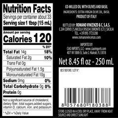 Romano, Basil Co-Milled Extra Virgin Olive Oil (250ml/8.8oz)