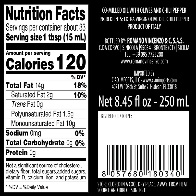 Romano, Chili Pepper Co-Milled Extra Virgin Olive Oil (250ml/8.8oz)