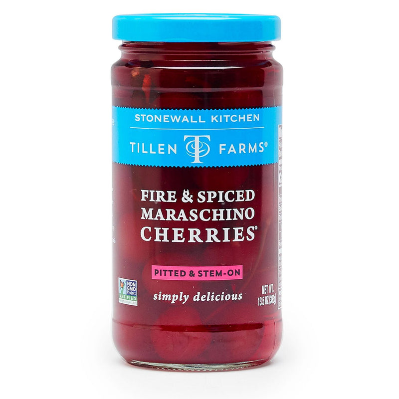 Fire & Spiced Maraschino Cherries, 13.5 oz Jar - Tillen Farms - 898655000717 - Ciao Imports - Authentic Specialty Foods