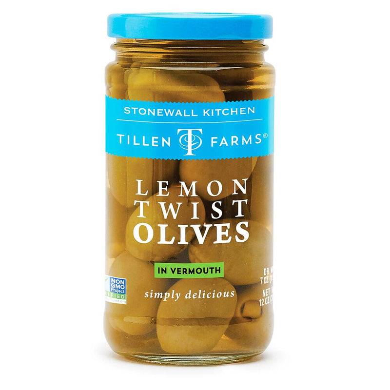 Lemon Twist Olives in Vermouth, 12 oz Jar - Tillen Farms - Ciao Imports - Authentic Specialty Foods