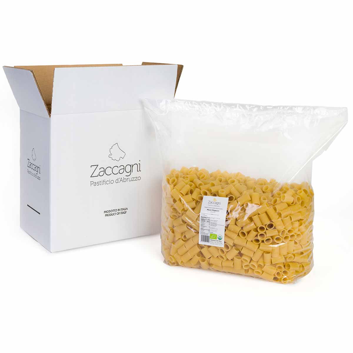 Zaccagni, Organic Mezzi Rigatoni Pasta, Foodservice (11lbs/5kg)