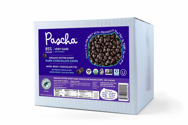 Pascha Organic Bittersweet, Allergen Free, Chocolate Chips 85% Cacao, 10lb Box - Pascha - 842638020025 - Ciao Imports - Authentic Specialty Foods